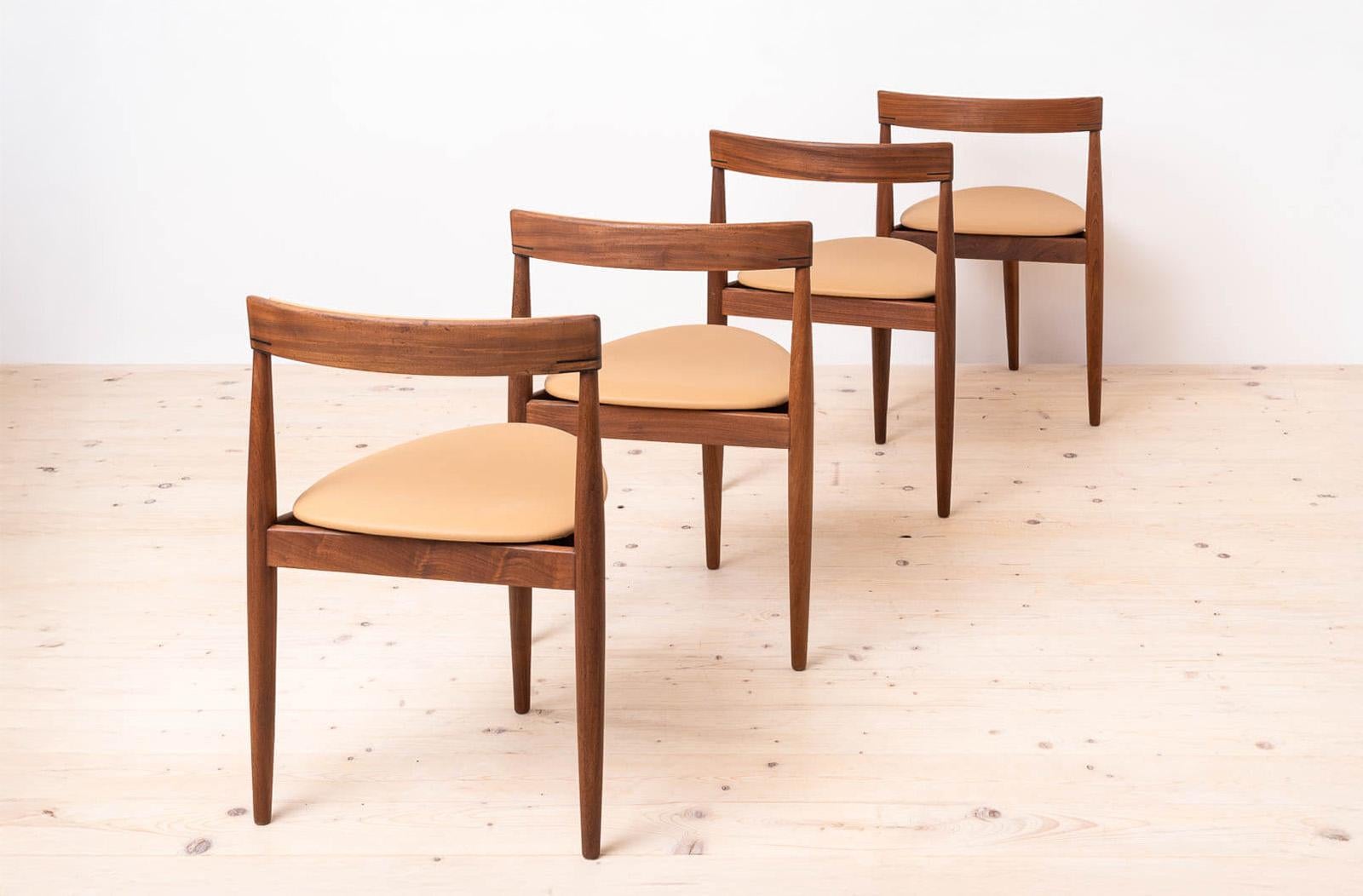 Faux Leather Teak Dining Set by Hans Olsen, 4 Chairs, Round Table, Danish Modern, 1950s For Sale