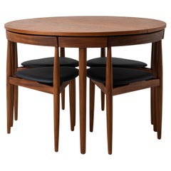 Ensemble de salle à manger en teck de Hans Olsen, 4 chaises, table ronde, Danish Modernity, années 1950