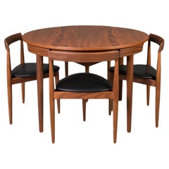 Retro Teak Dining Set by Hans Olsen, 4 Chairs, Round Table, Danish Modern, 1950s