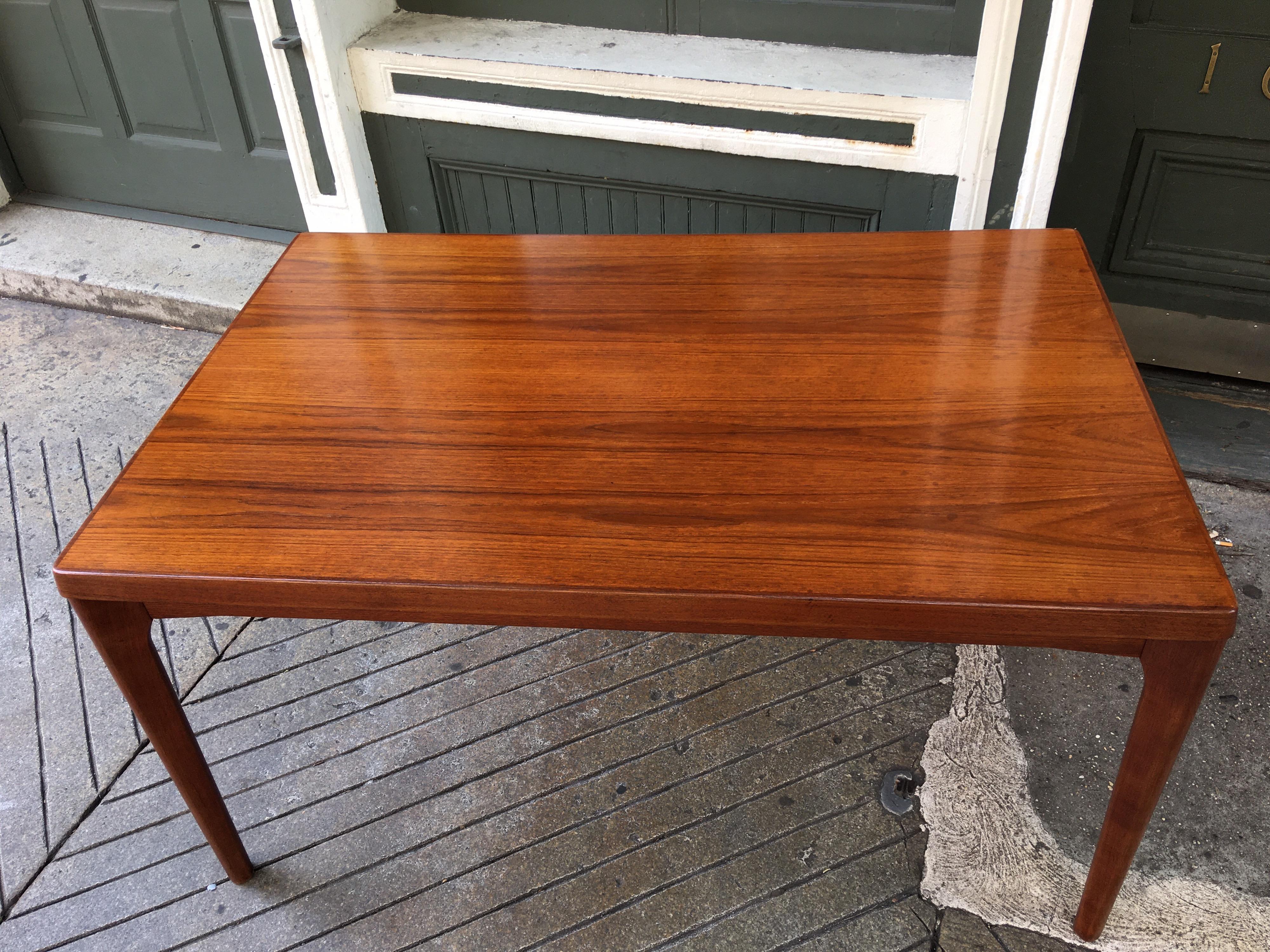 Mid-Century Modern Teak Dining Table with Hidden Self Storing Leaves