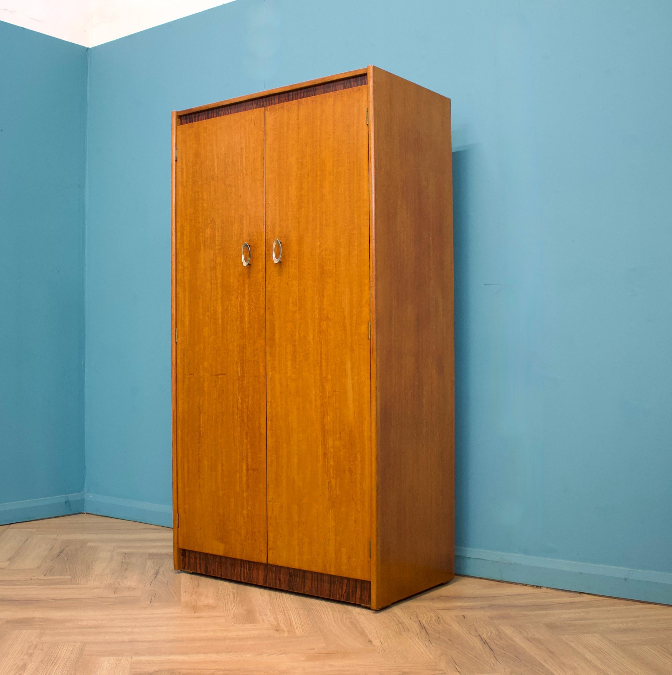 British Teak Double Wardrobe, 1960s For Sale