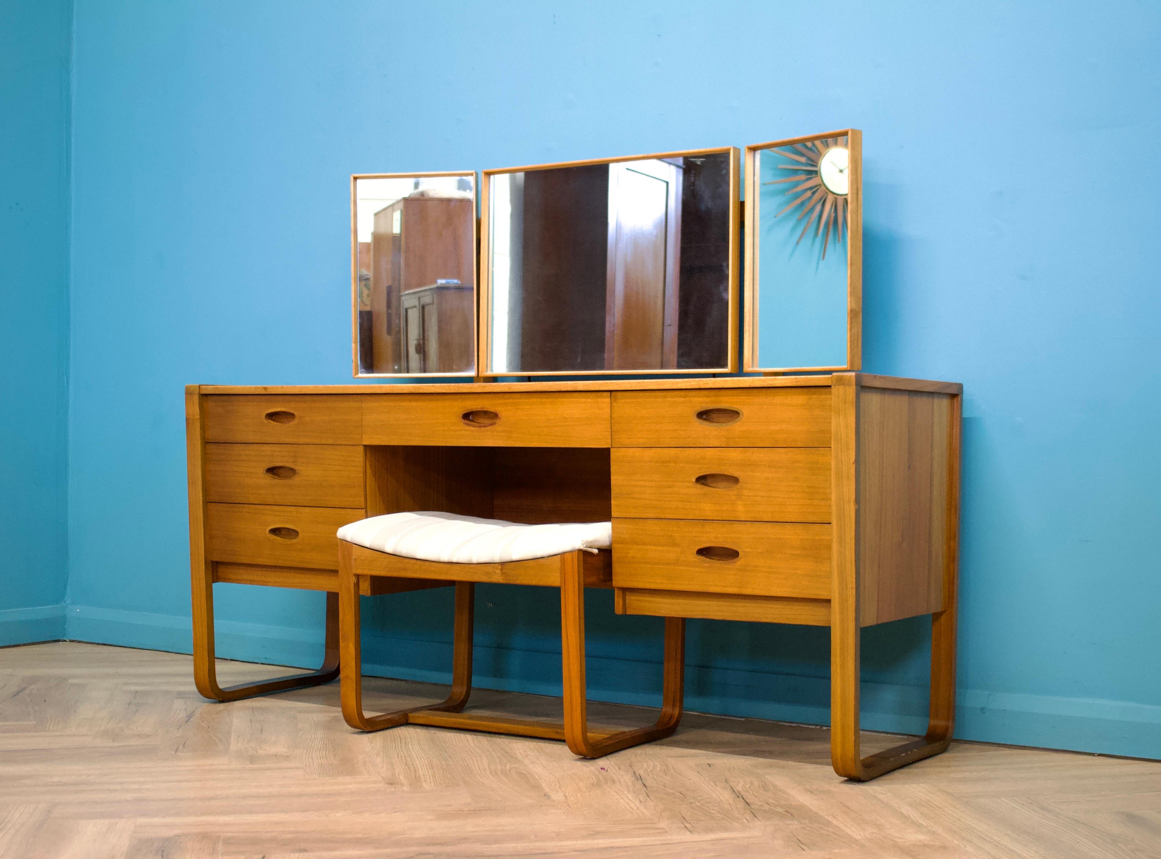 Woodwork Teak Dressing Table and Stool from Uniflex, 1960s, Set of 2