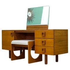 Vintage Teak Dressing Table and Stool from Uniflex, 1960s, Set of 2