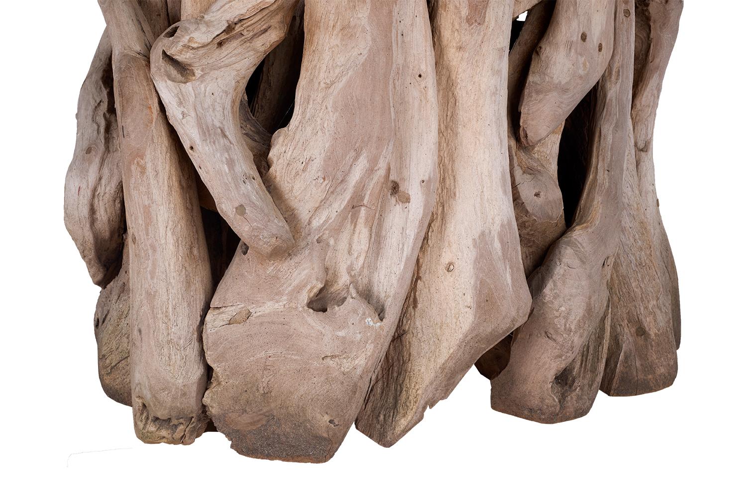 Organico moderno Tavolo in legno driftwood di teak con piano in pietra gessata fortemente degradata in vendita
