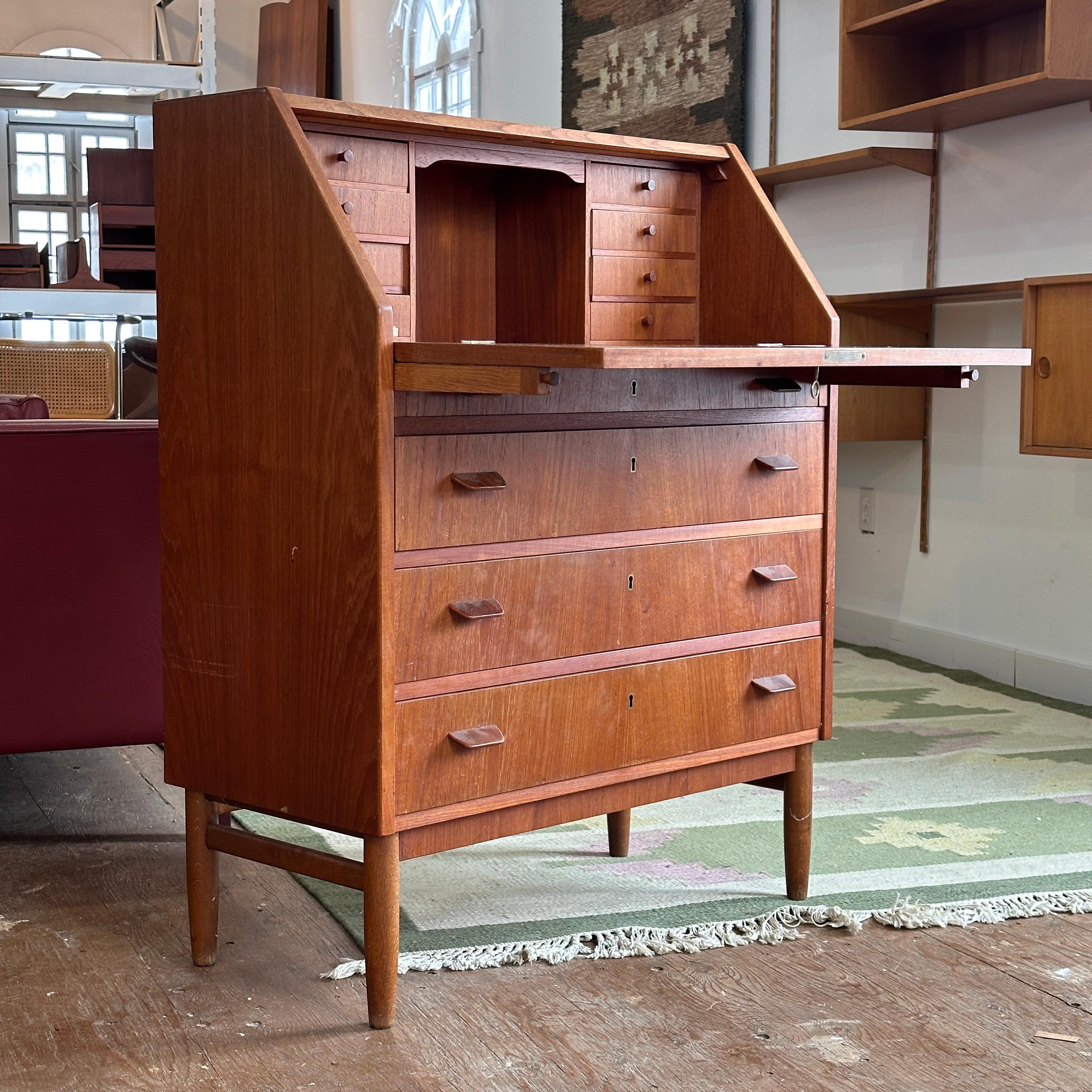Mid-Century Modern Teak Drop Front Bureau For Sale