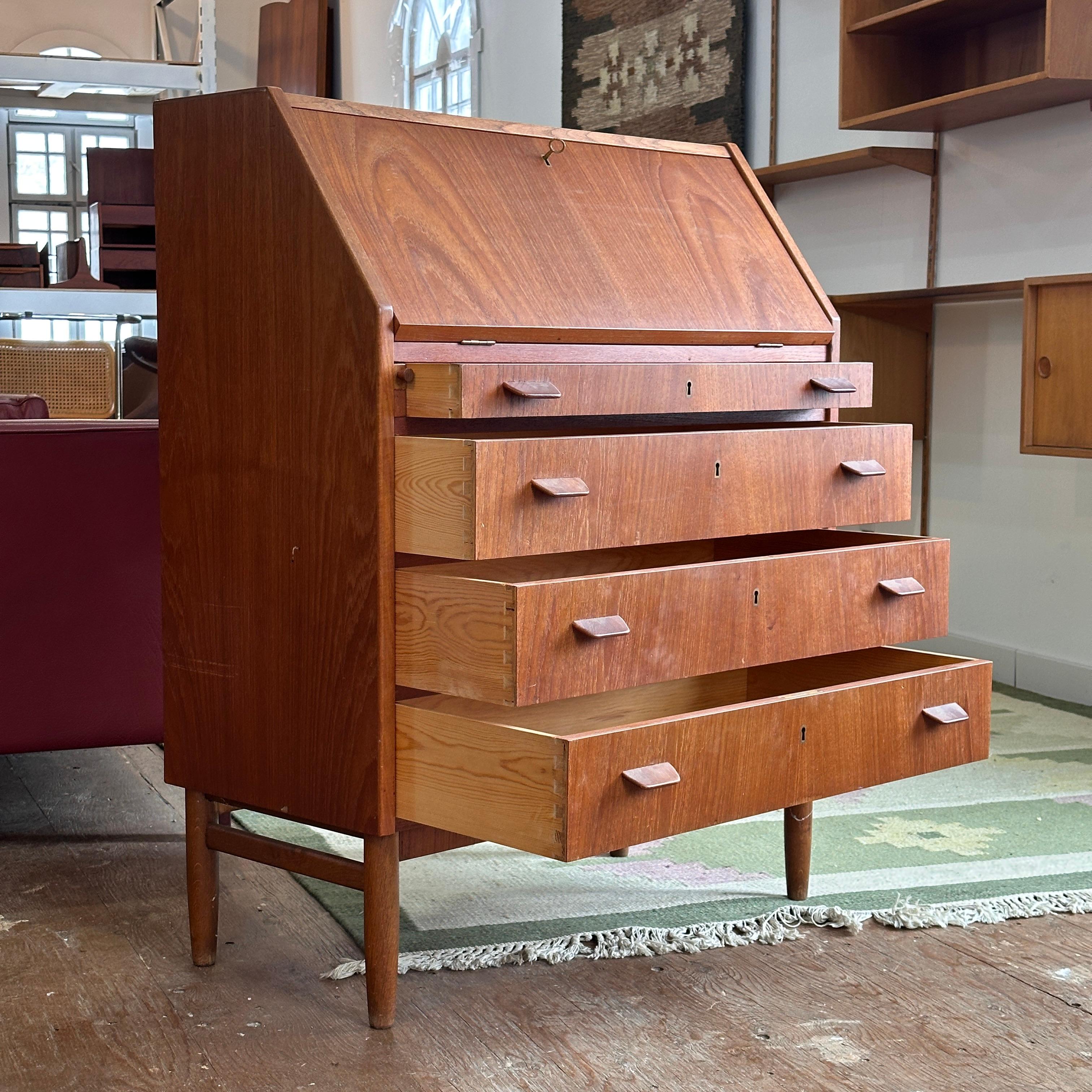 Danish Teak Drop Front Bureau For Sale