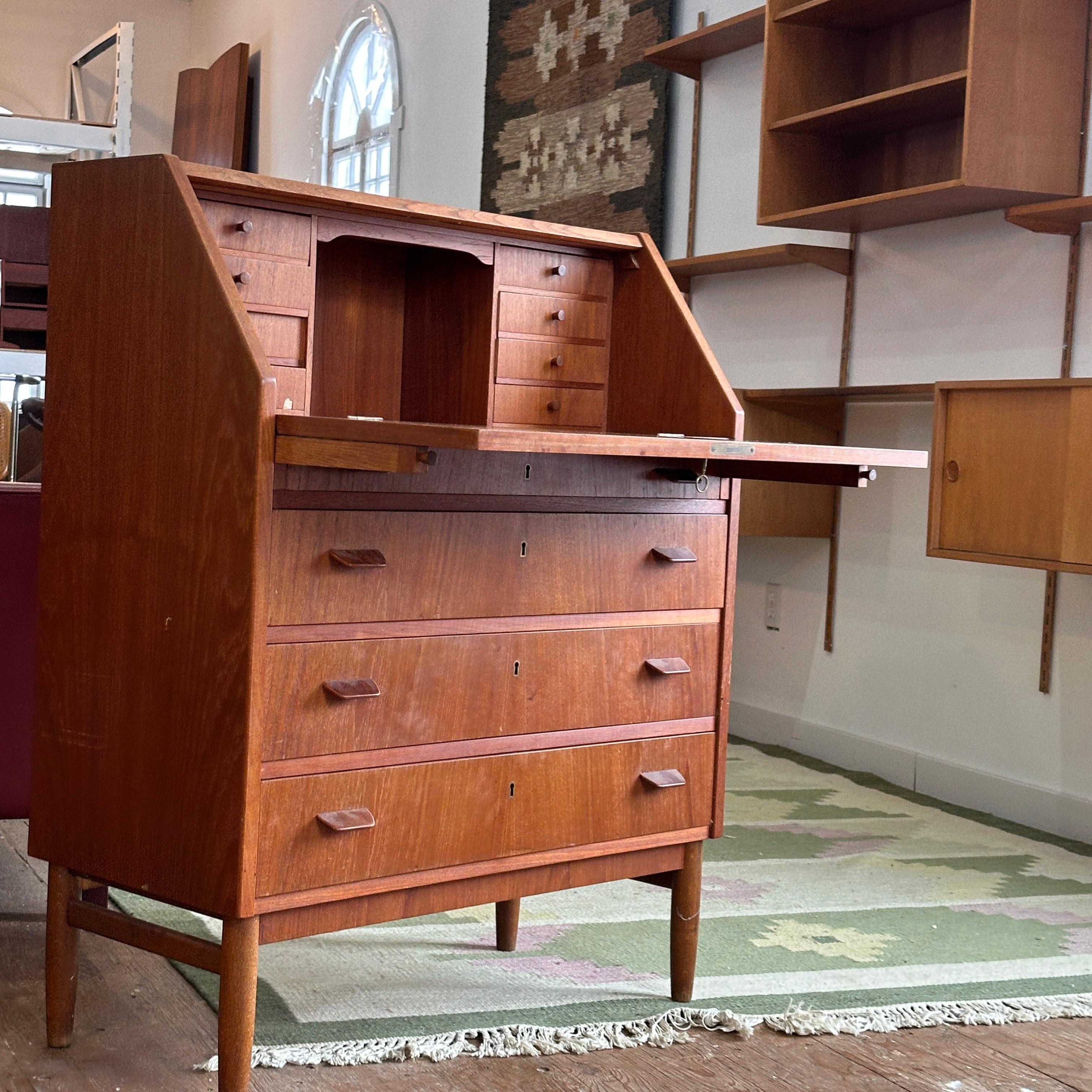 Teak Drop Front Bureau In Good Condition For Sale In Puslinch, ON