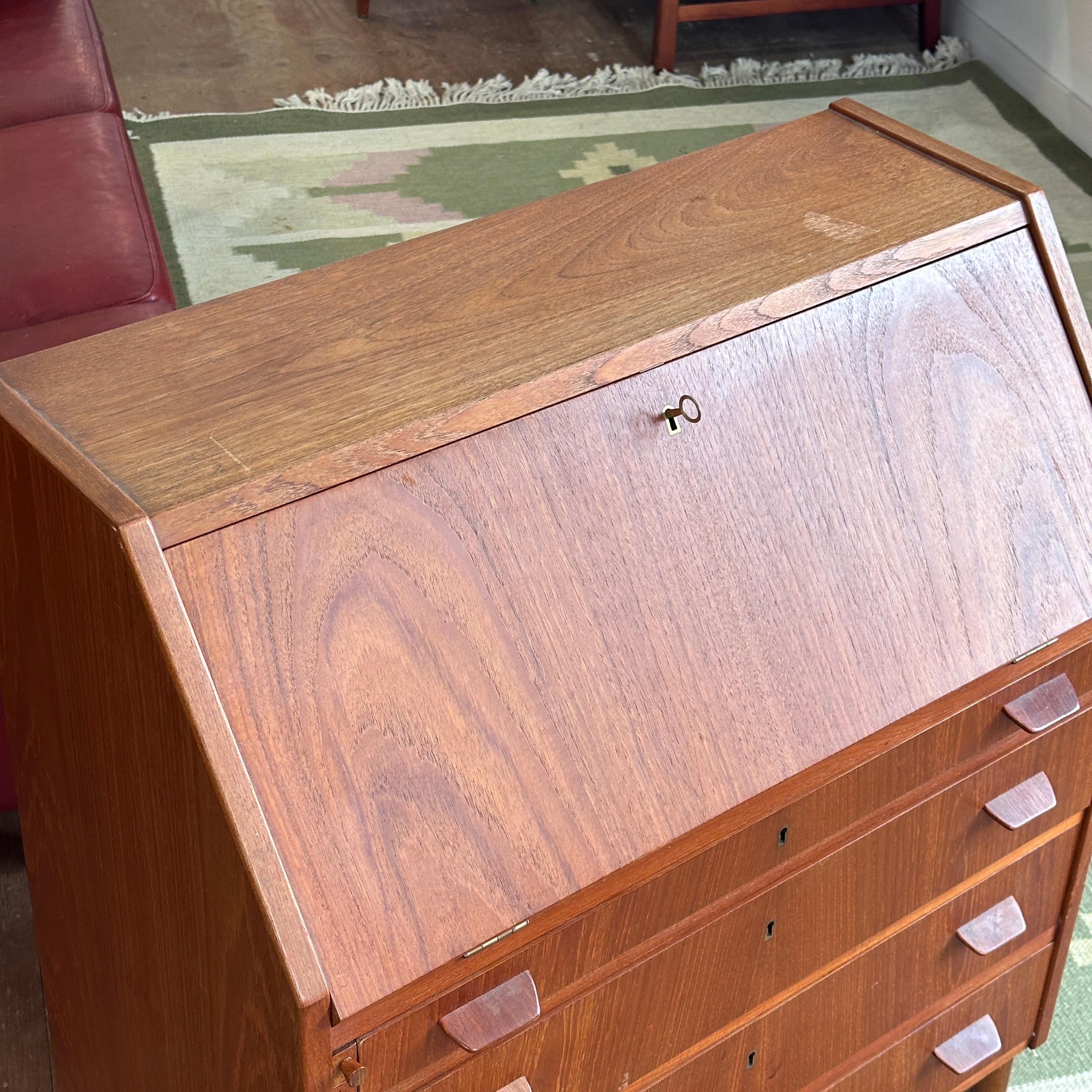 Teak Drop Front Bureau For Sale 1