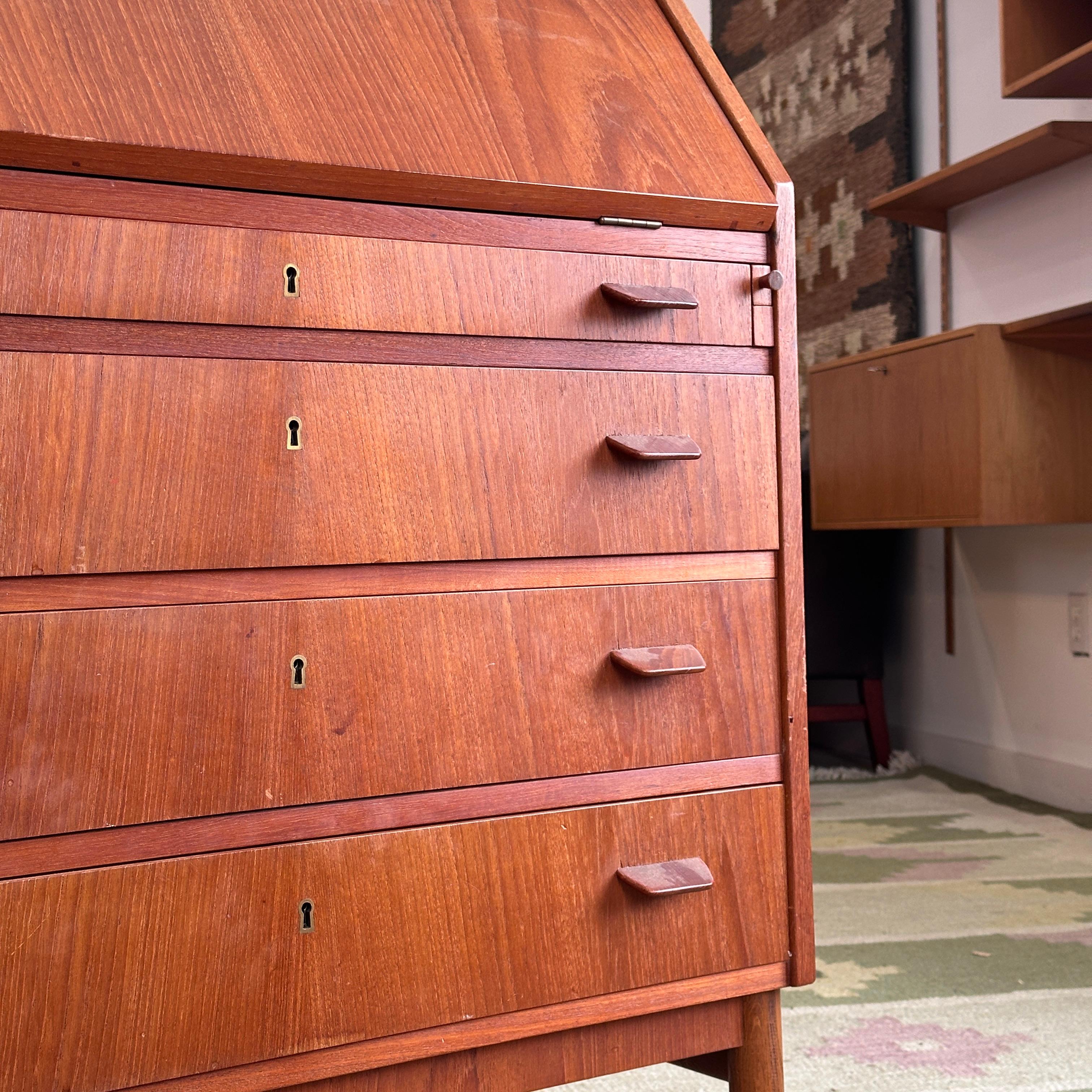 Teak Drop Front Bureau For Sale 2