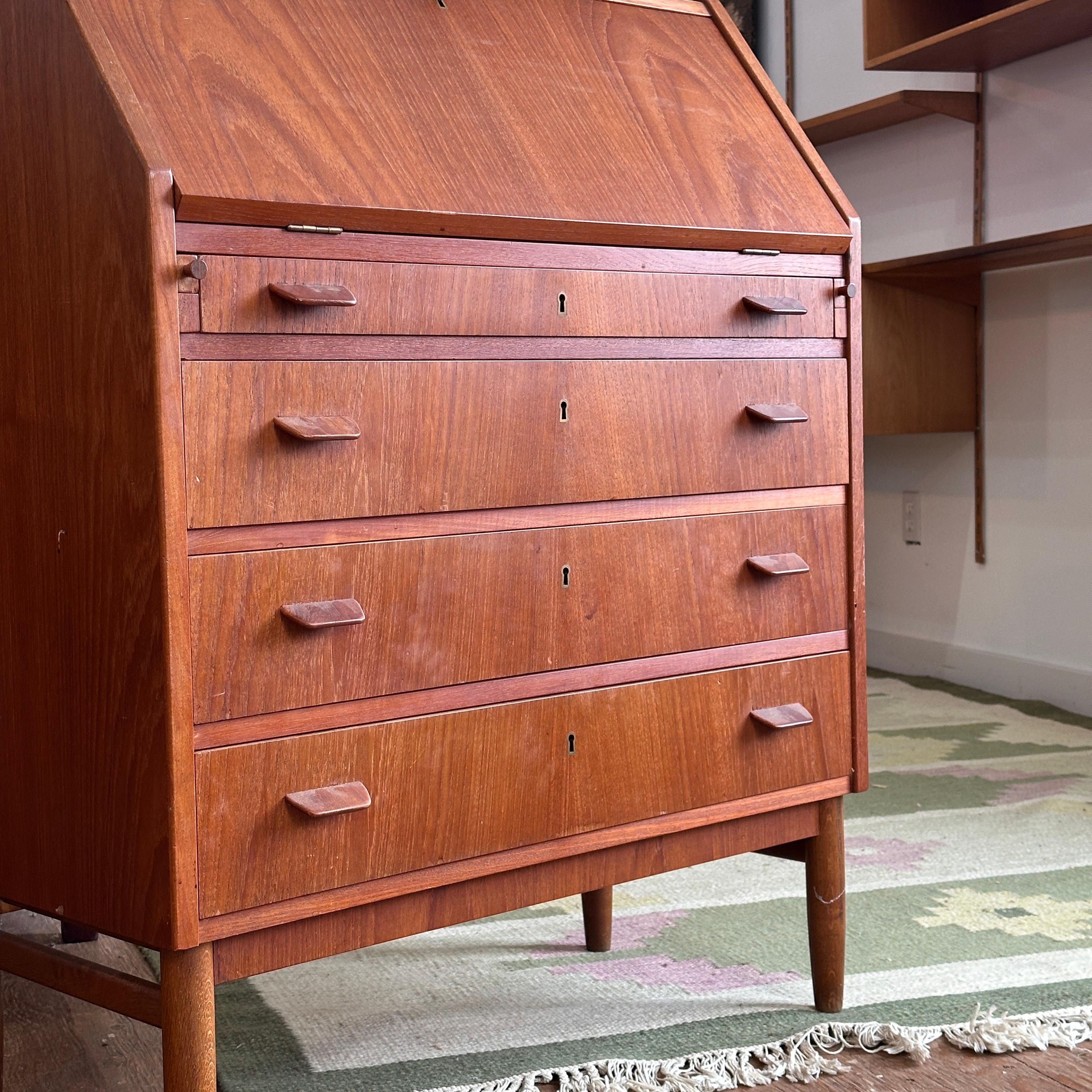 Teak Drop Front Bureau For Sale 3