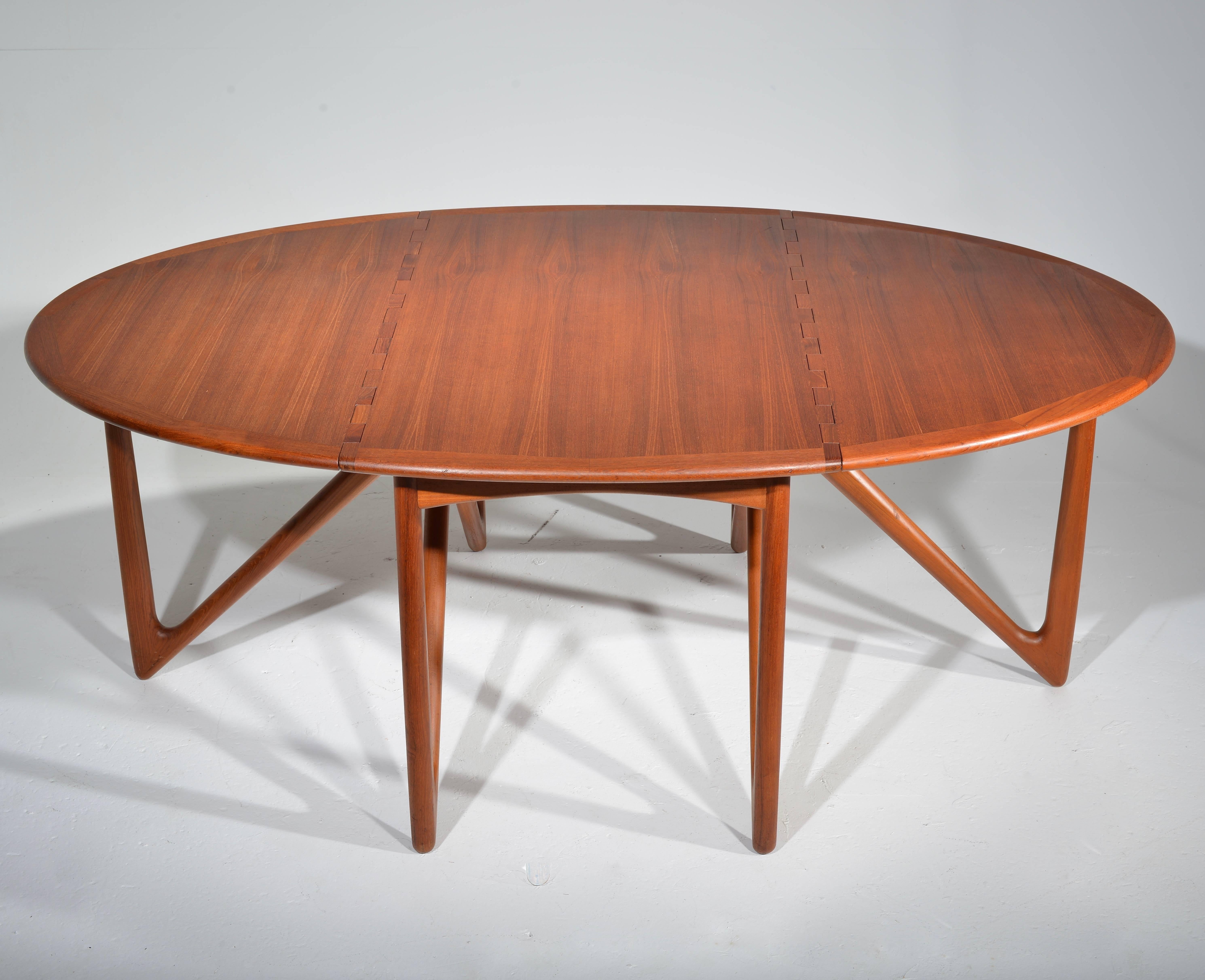 Scandinavian Modern Teak Drop-Leaf Dining Table by Designed by Kurt Østervig