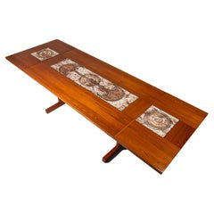 Teak Dropleaf Table w/ Tile Inlay by Poul H. Poulsen for Gangsø, Denmark, 1970s
