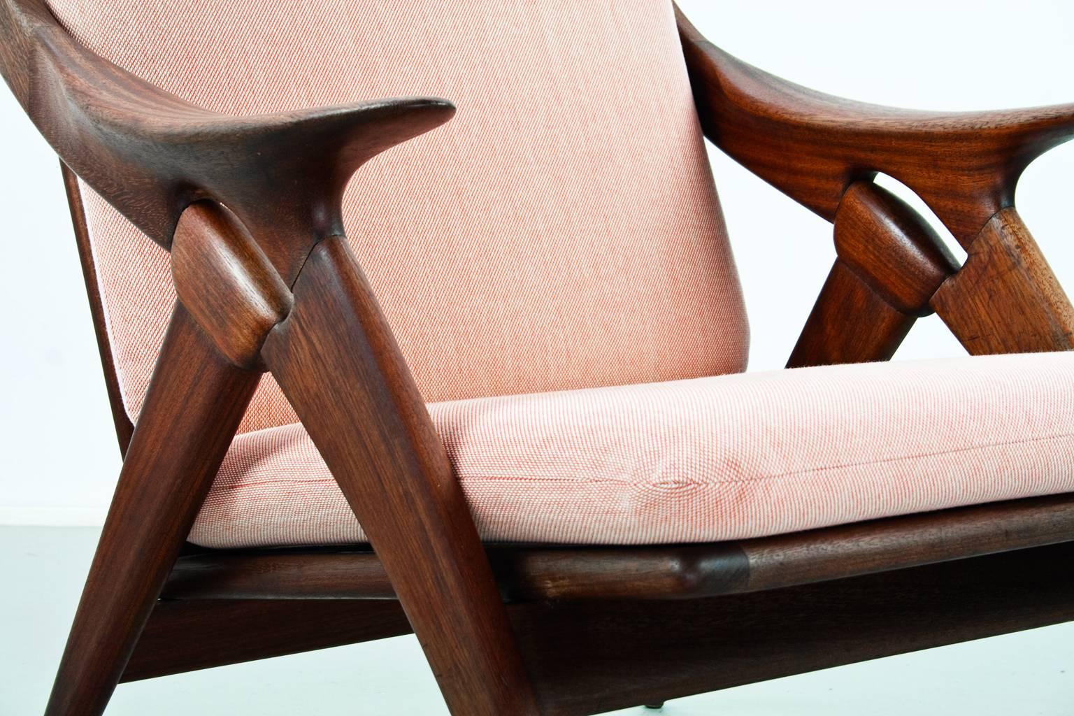 Fabric Teak Mid-Century Modern Lounge Chair 