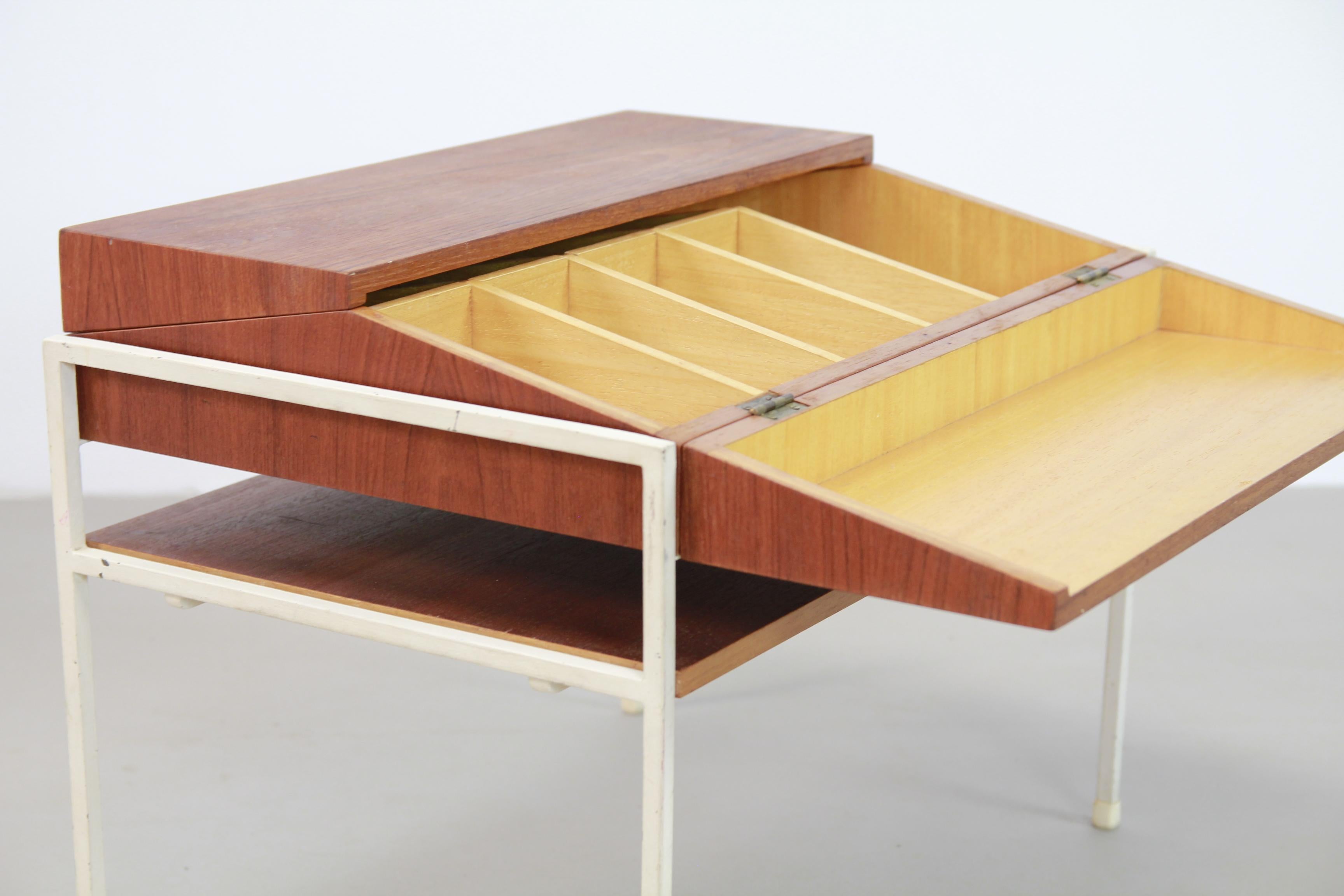 Metal Teak Dutch Minimalist Coen de Vries Sewing Box Table for Tetex, 1950s