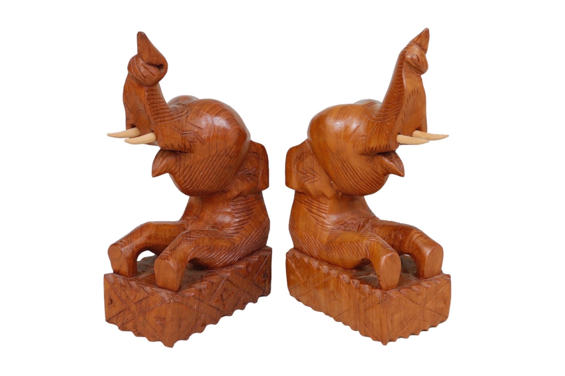Teak Elephant Bookends - a Pair In Good Condition For Sale In Bradenton, FL