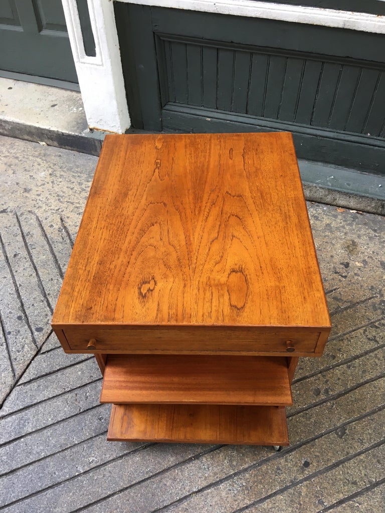 Teak End Table with Adjustable Shelf’s and 1Drawer at 1stDibs