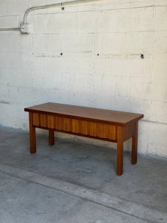 Teak Entry Bench with Sculptural Block Front Drawers MCM Denmark 1970s