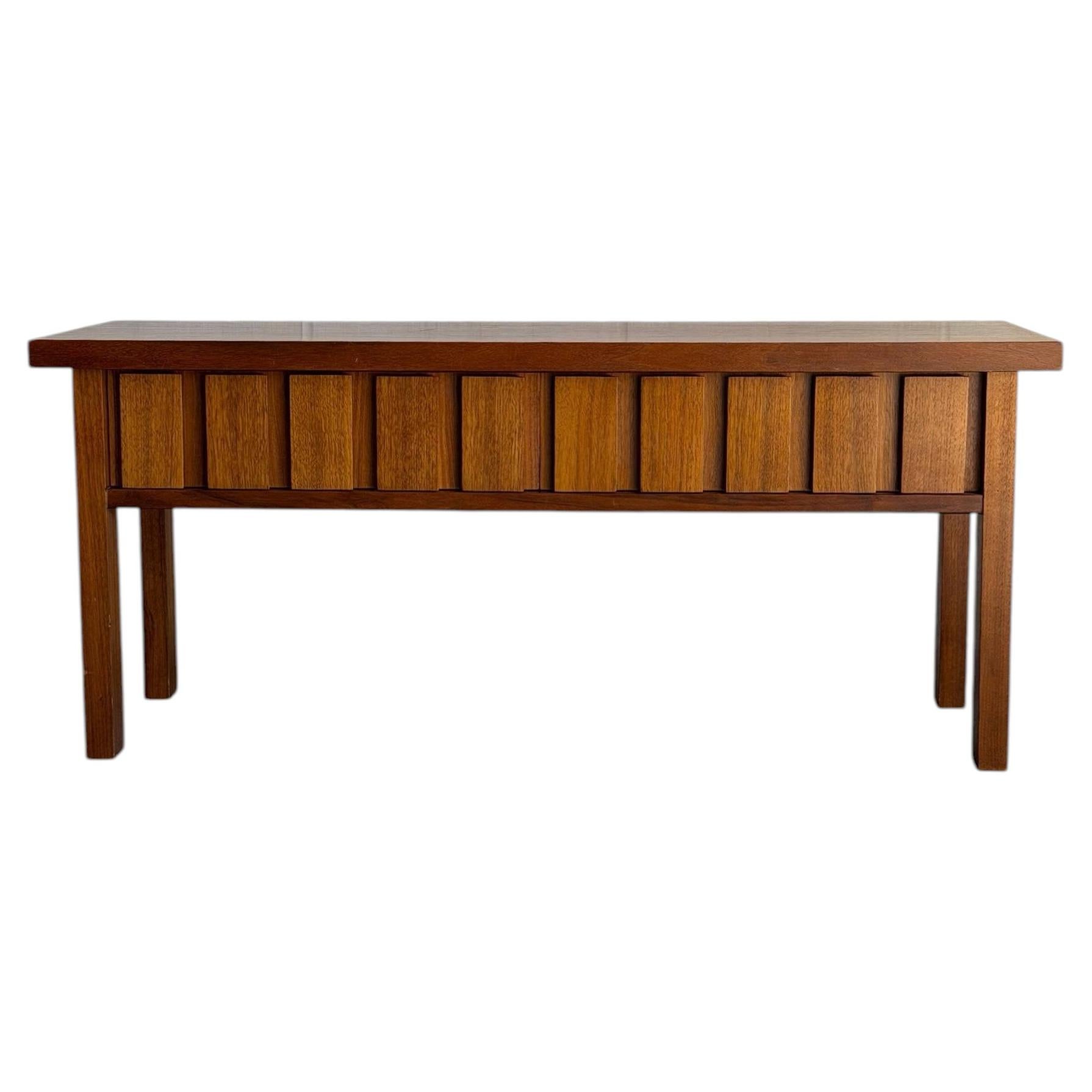 Teak Entry Bench with Sculptural Block Front Drawers MCM Denmark 1970s For Sale