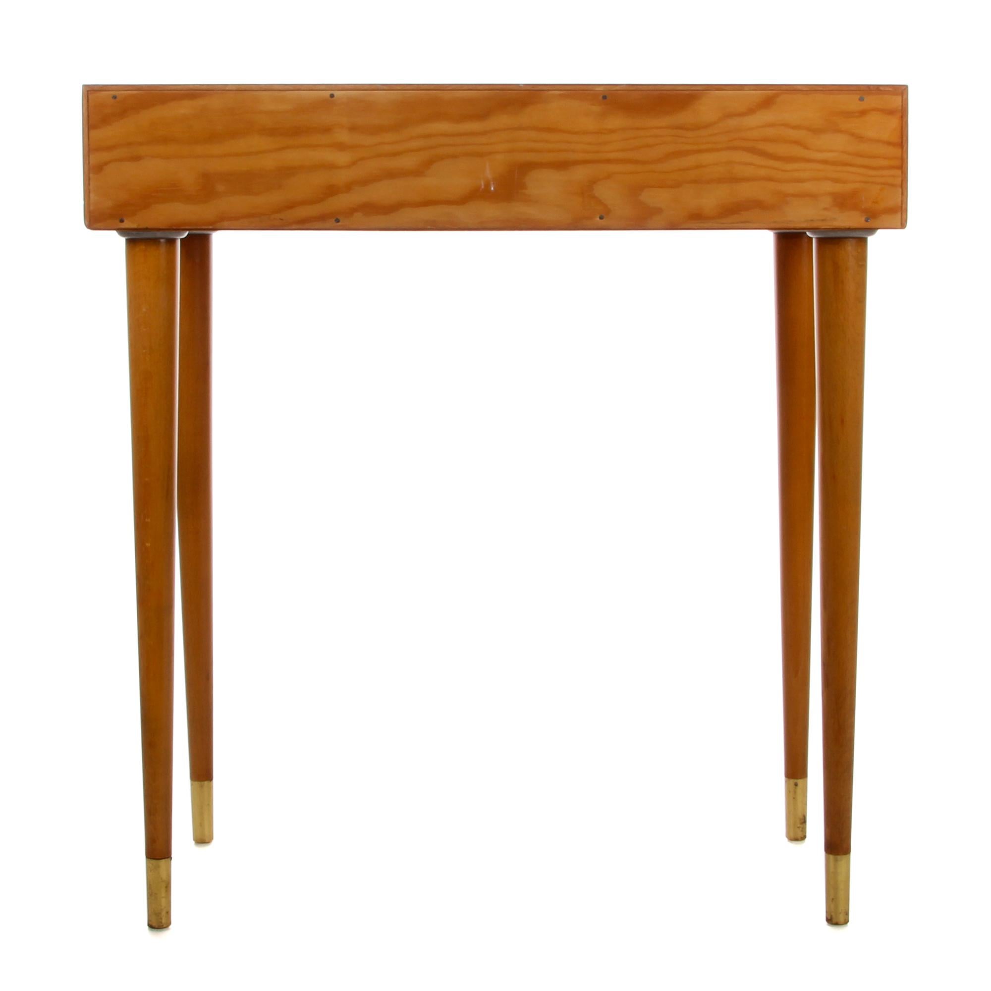 Brass Teak Entry Table, 1960s Danish Console Table or Side Table with Two Drawers