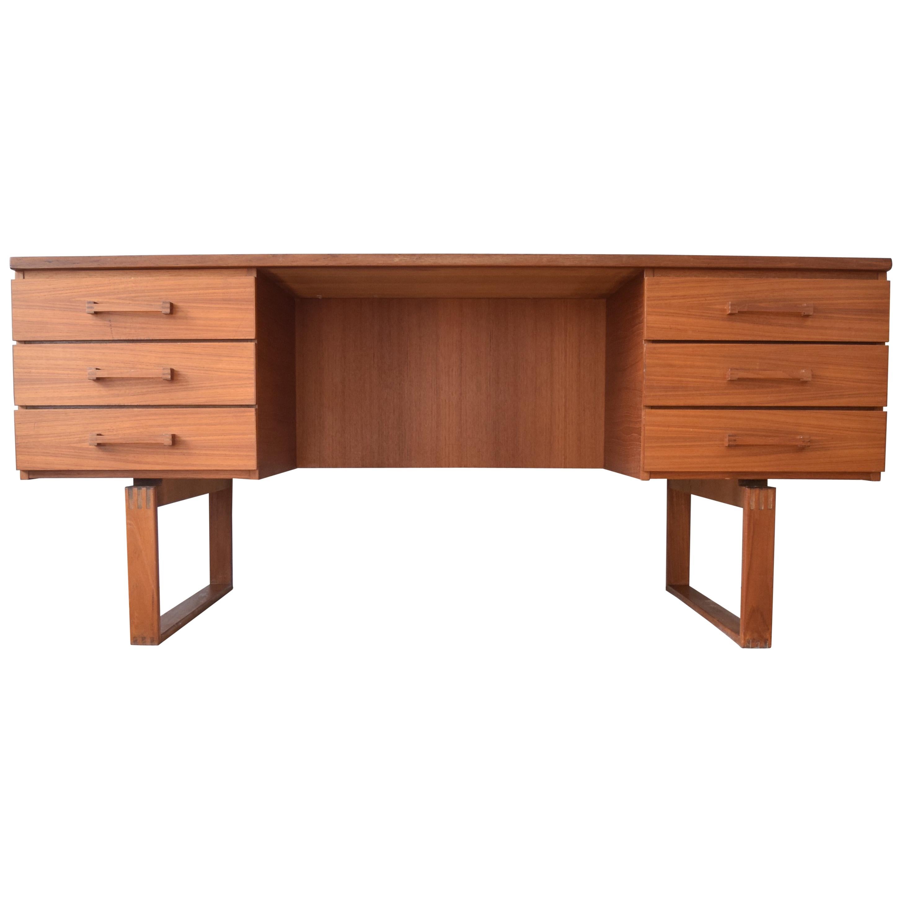 Teak Executive Desk by Henning Jensen & Torben Valeur, 1960s For Sale