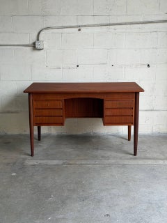 Teak Executive Desk Large Wooden Office Writing Table Denmark MCM 1960s
