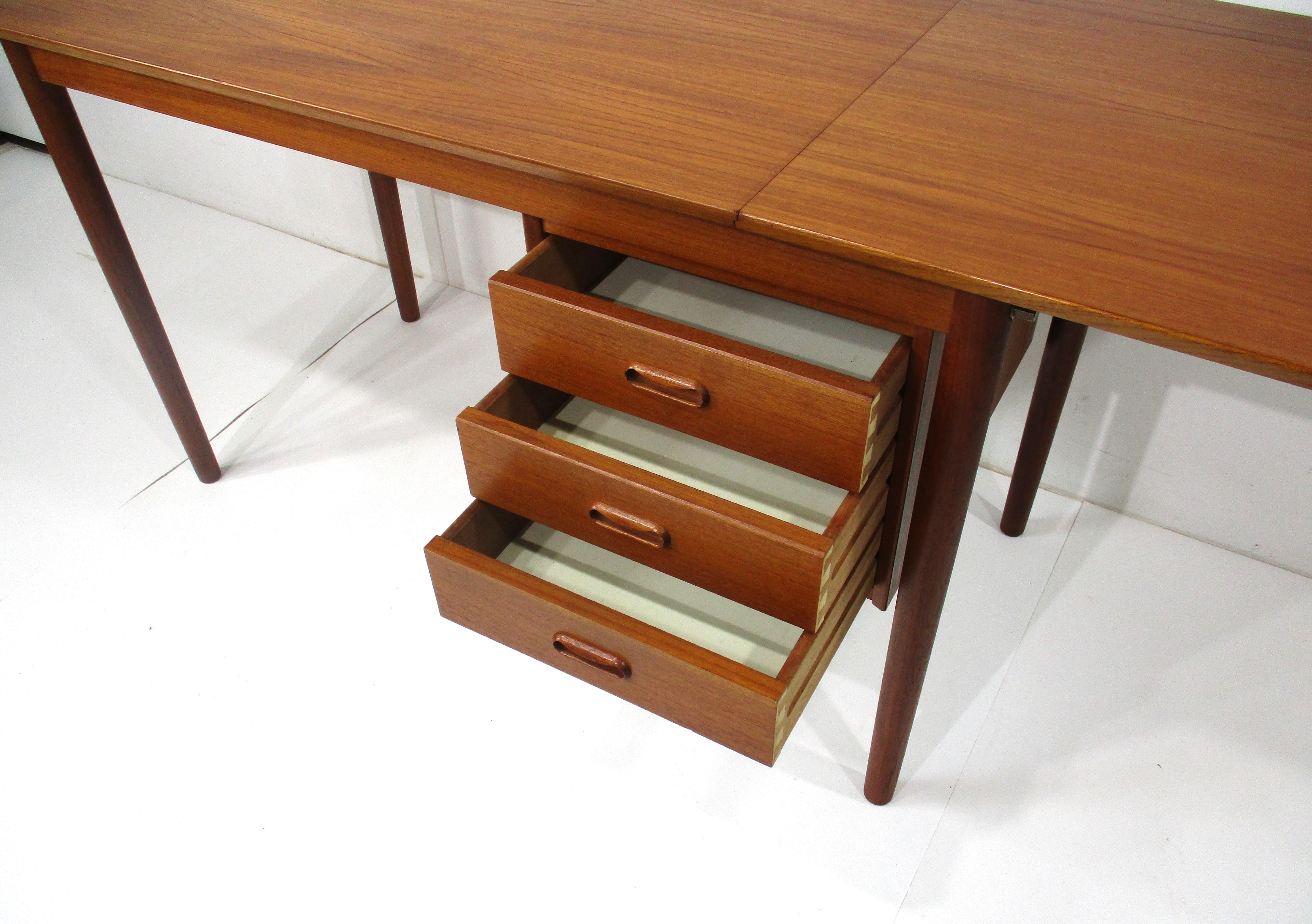 Teak Extension Top Sliding Drawer Desk by Arne Vodder / H. Sigh Denmark  3