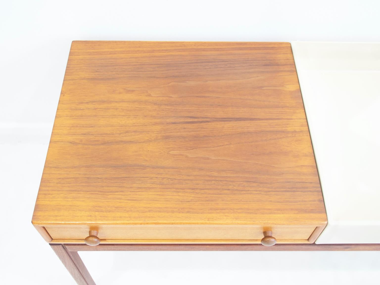 Metal Teak Flower Table with a Drawer by Engström & Myrstrand For Sale