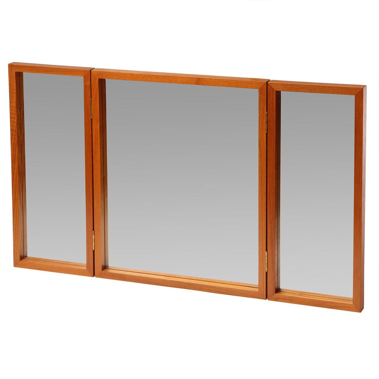 Teak Folding Mirror from Denmark, 1960s In Fair Condition For Sale In Sagaponack, NY