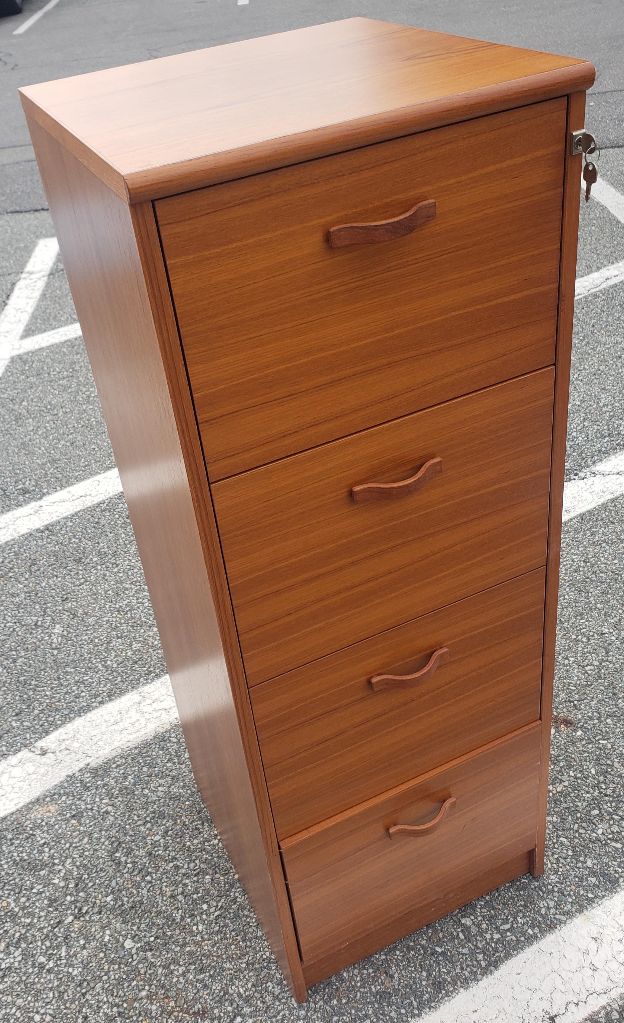 Teak Four Drawer Vertical Locking Filing Cabinet For Sale 3