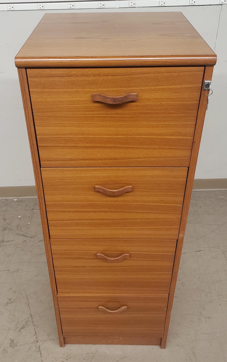 Teak Four Drawer Vertical Locking Filing For Sale at 1stDibs