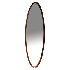 Teak Framed Oval Wall Mirror, Italy 1960s