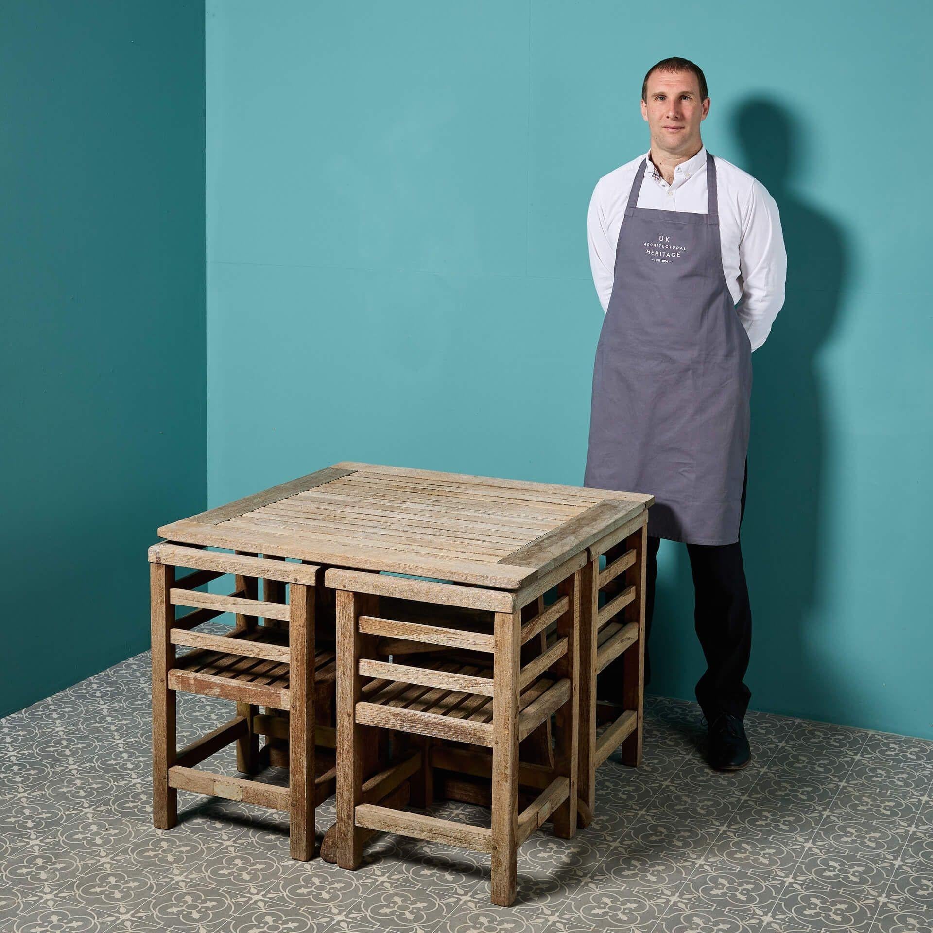 An early 20th century teak garden ‘shipbreaker’ table and chairs attributed to Heal’s and the Hughes Bolckow Shipbreaking Company, Blyth, Northumberland.
 
Throughout the 20th century, companies such as Hughes Bolckow and Castle’s Shipbreakers