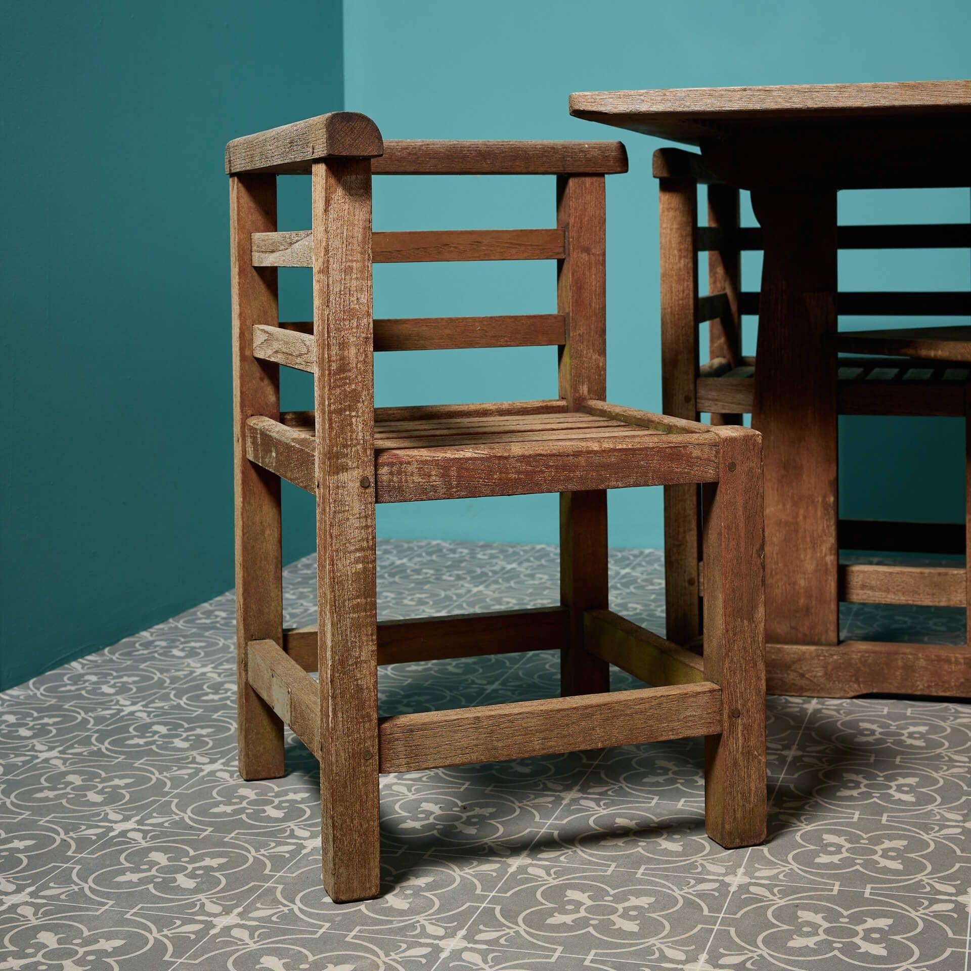 Mid-Century Modern Teak Garden Shipbreaker Table & Chairs Attributed to Heals For Sale