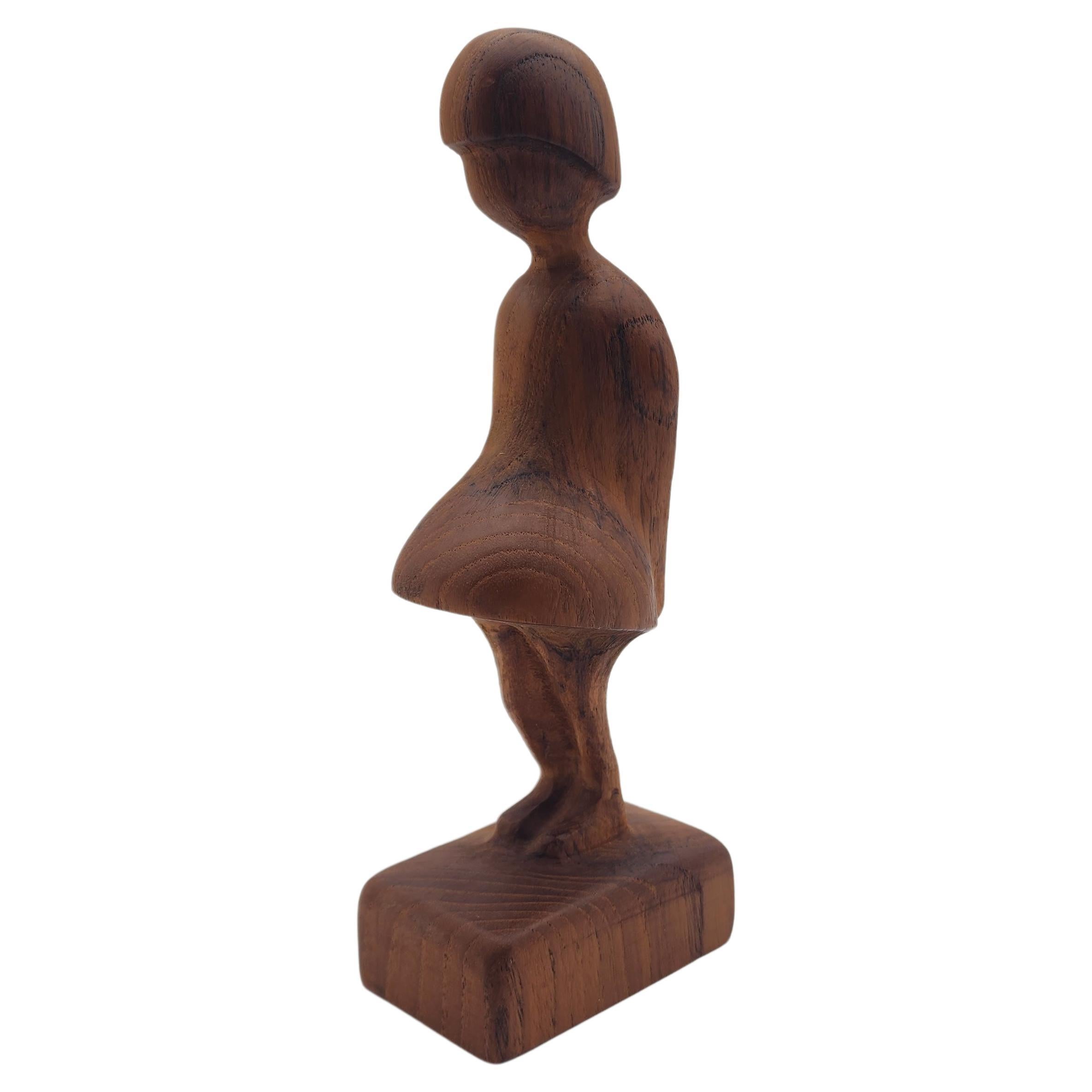 Teak Girl Sculpture by Arne Basse, Made in Denmark