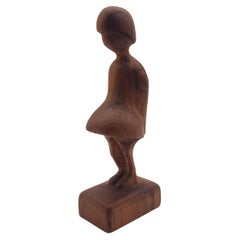 Teak Girl Sculpture by Arne Basse, Made in Denmark