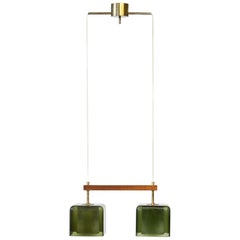 Vintage Teak, Glass and Brass Hanging Lamp by Carl Fagerlund for Orrefors, Sweden, 1960s