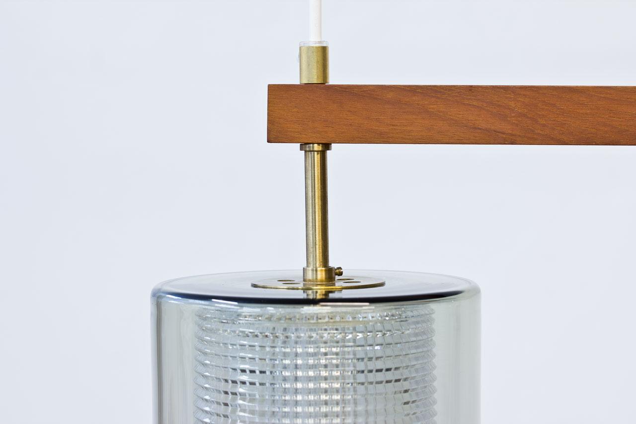 Teak, Glass & Brass Pendant Lamp by Carl Fagerlund for Orrefors, Sweden, 1960s 1