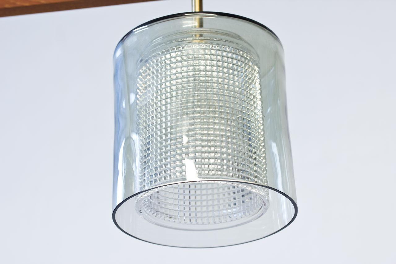 Teak, Glass & Brass Pendant Lamp by Carl Fagerlund for Orrefors, Sweden, 1960s 2