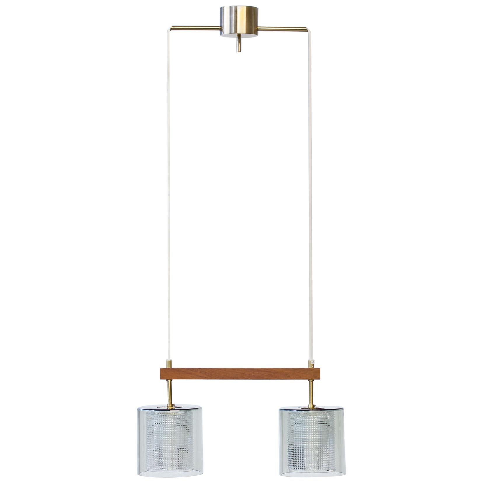 Teak, Glass & Brass Pendant Lamp by Carl Fagerlund for Orrefors, Sweden, 1960s