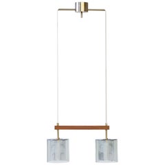 Teak, Glass & Brass Pendant Lamp by Carl Fagerlund for Orrefors, Sweden, 1960s