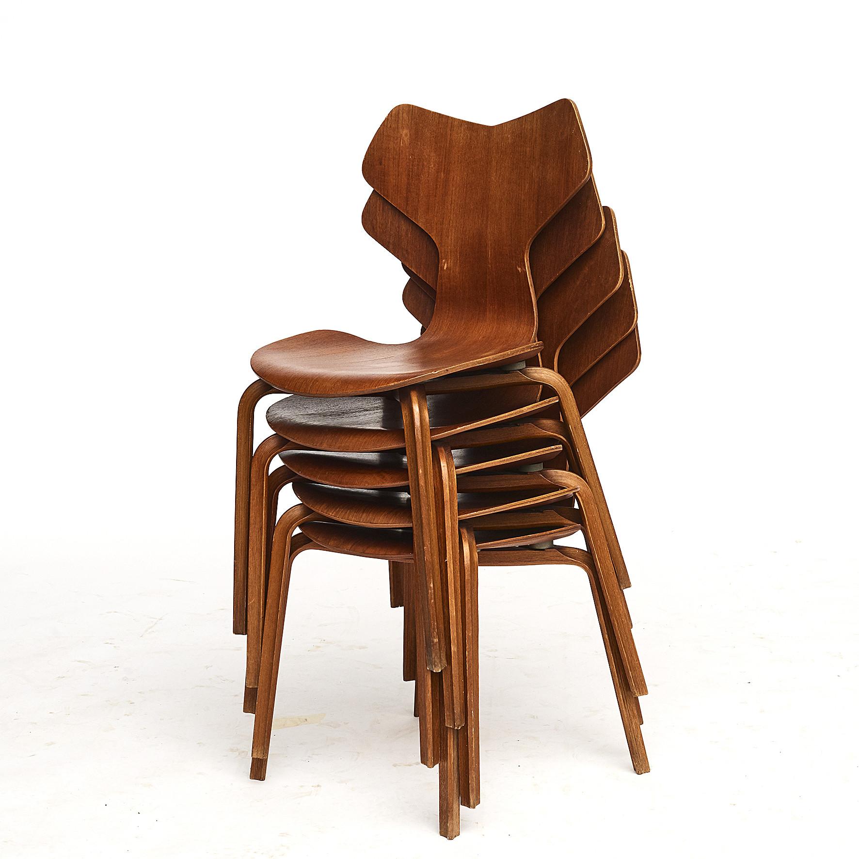 Teak Grand Prix Chairs by Arne Jacobsen, Set of Six 13