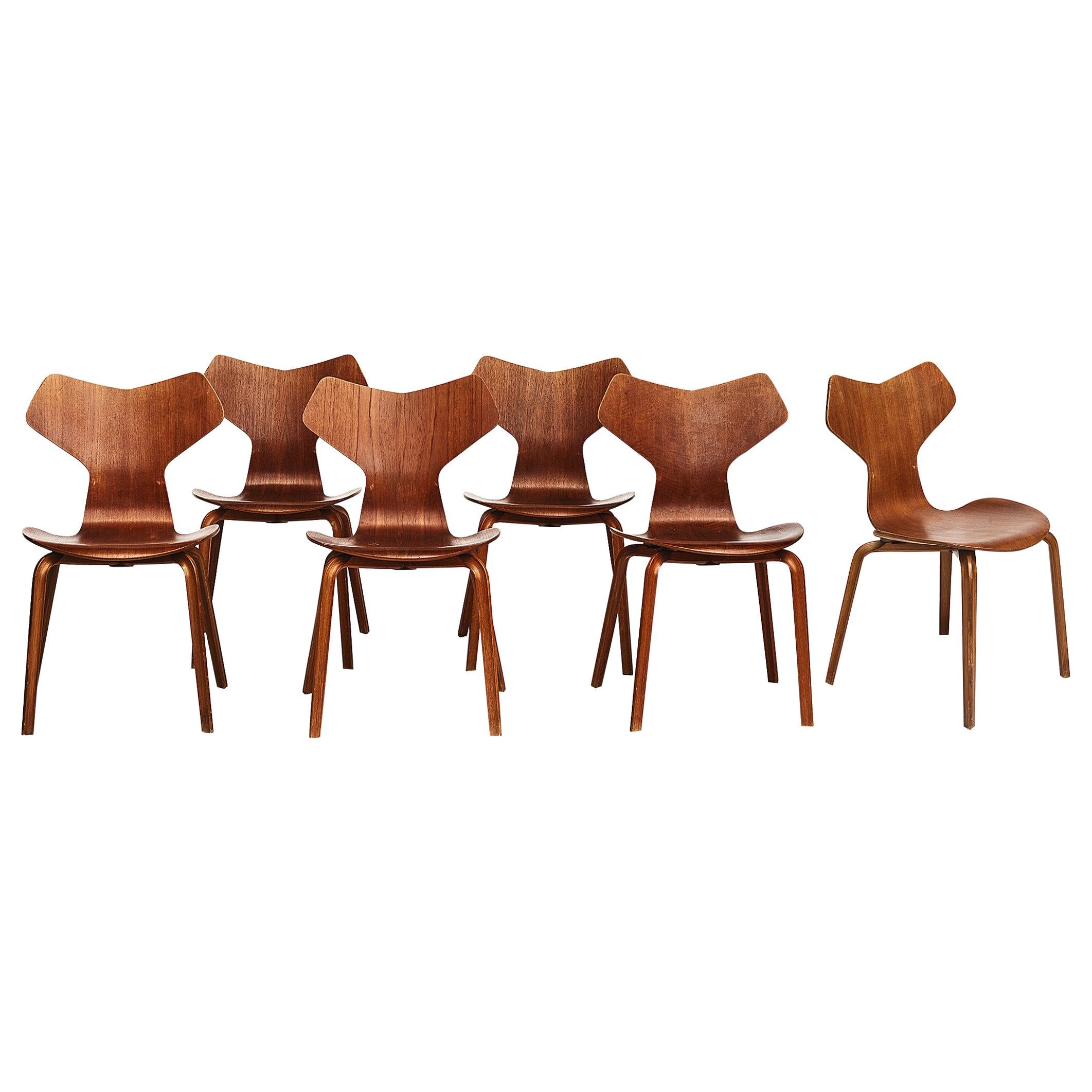 Teak Grand Prix Chairs by Arne Jacobsen, Set of Six