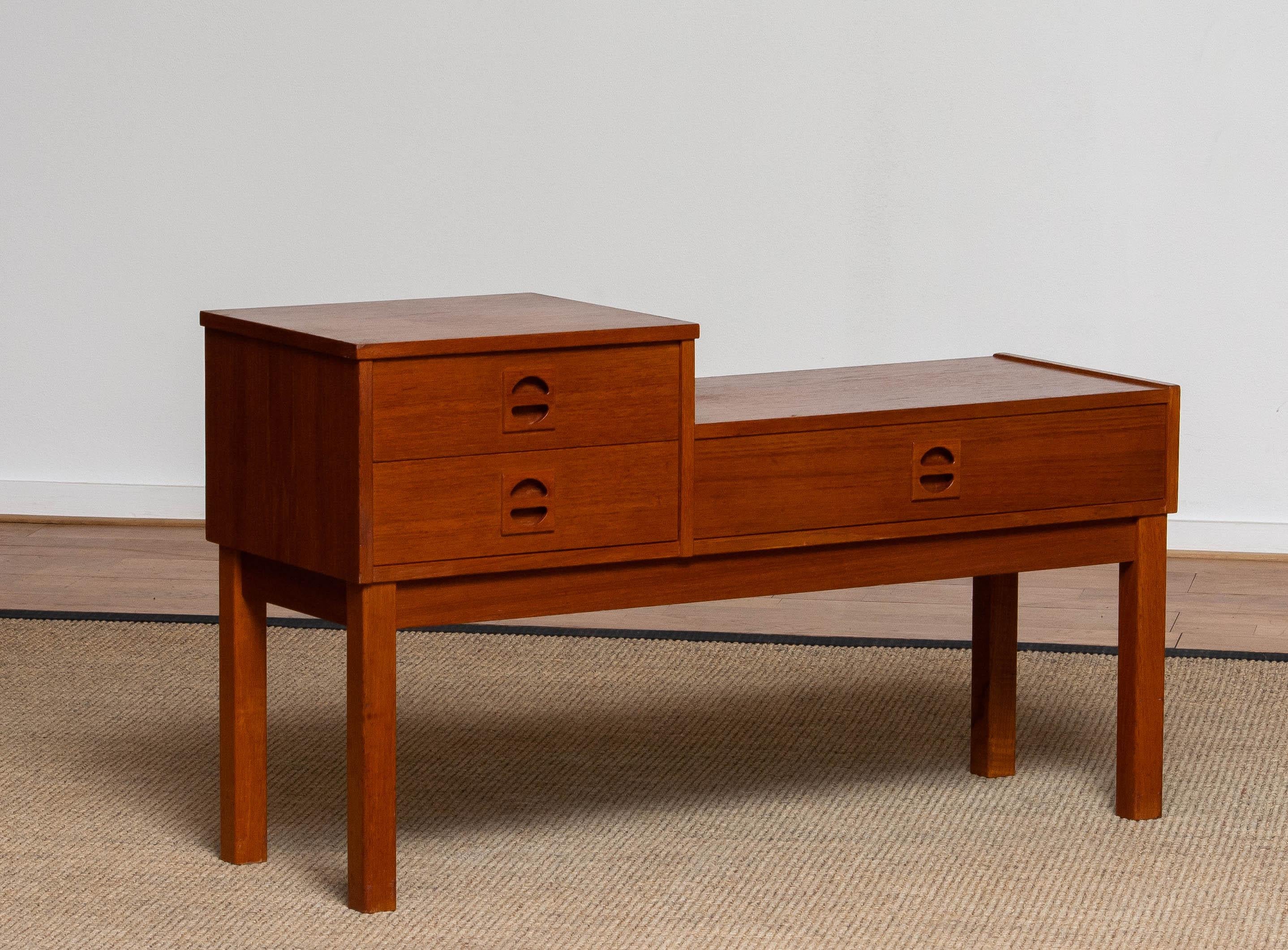 Teak Hall Cabinet / Side Table / Telephone Bench Made in Sweden in the '60s 1