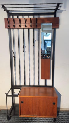 Teak Hall Coat Rack with Storage & Mirror, Belgium 1960s
