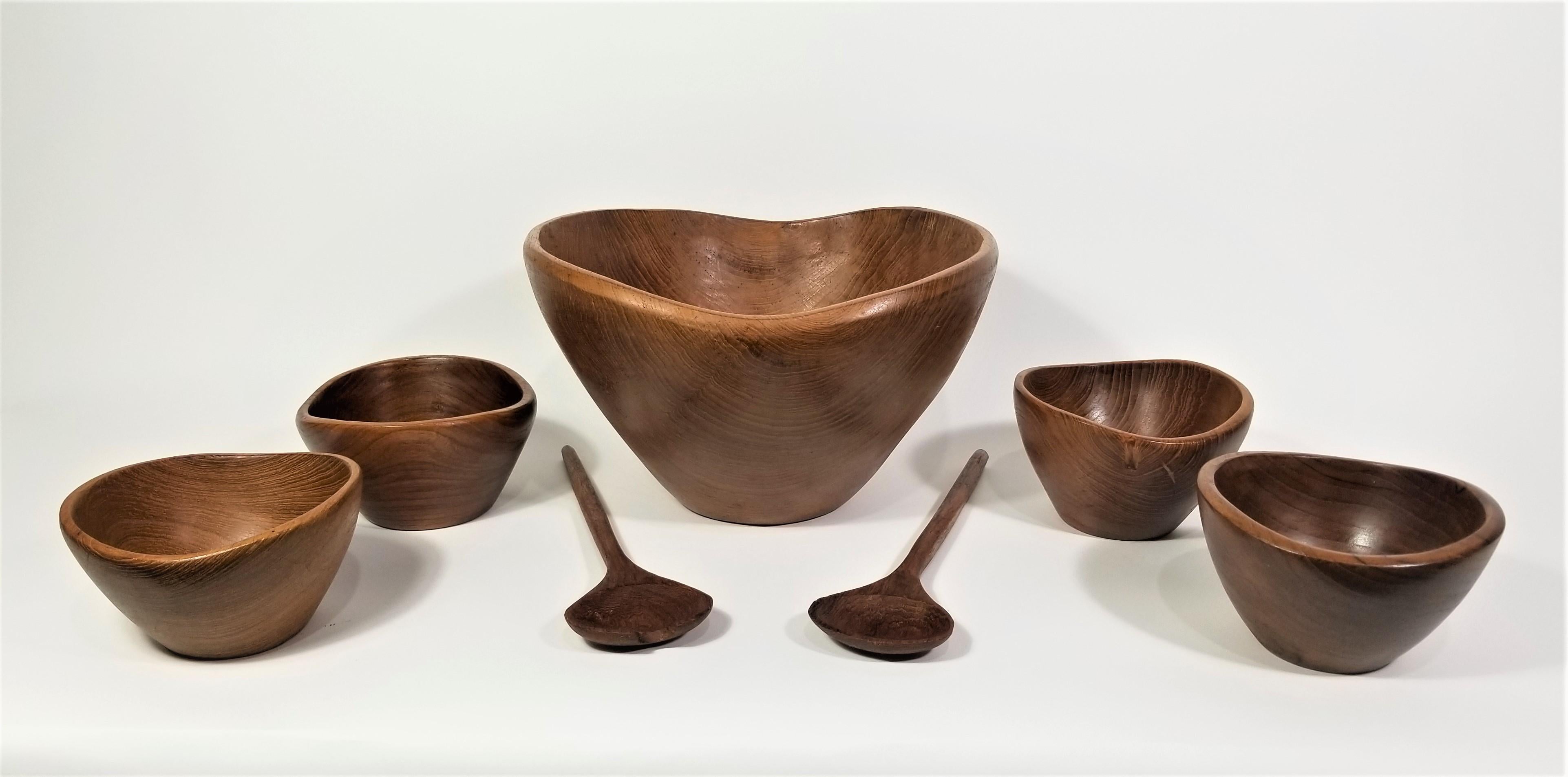 Scandinavian Modern Teak Hand Turned Sculptural Serving Set Mid Century, 1960s