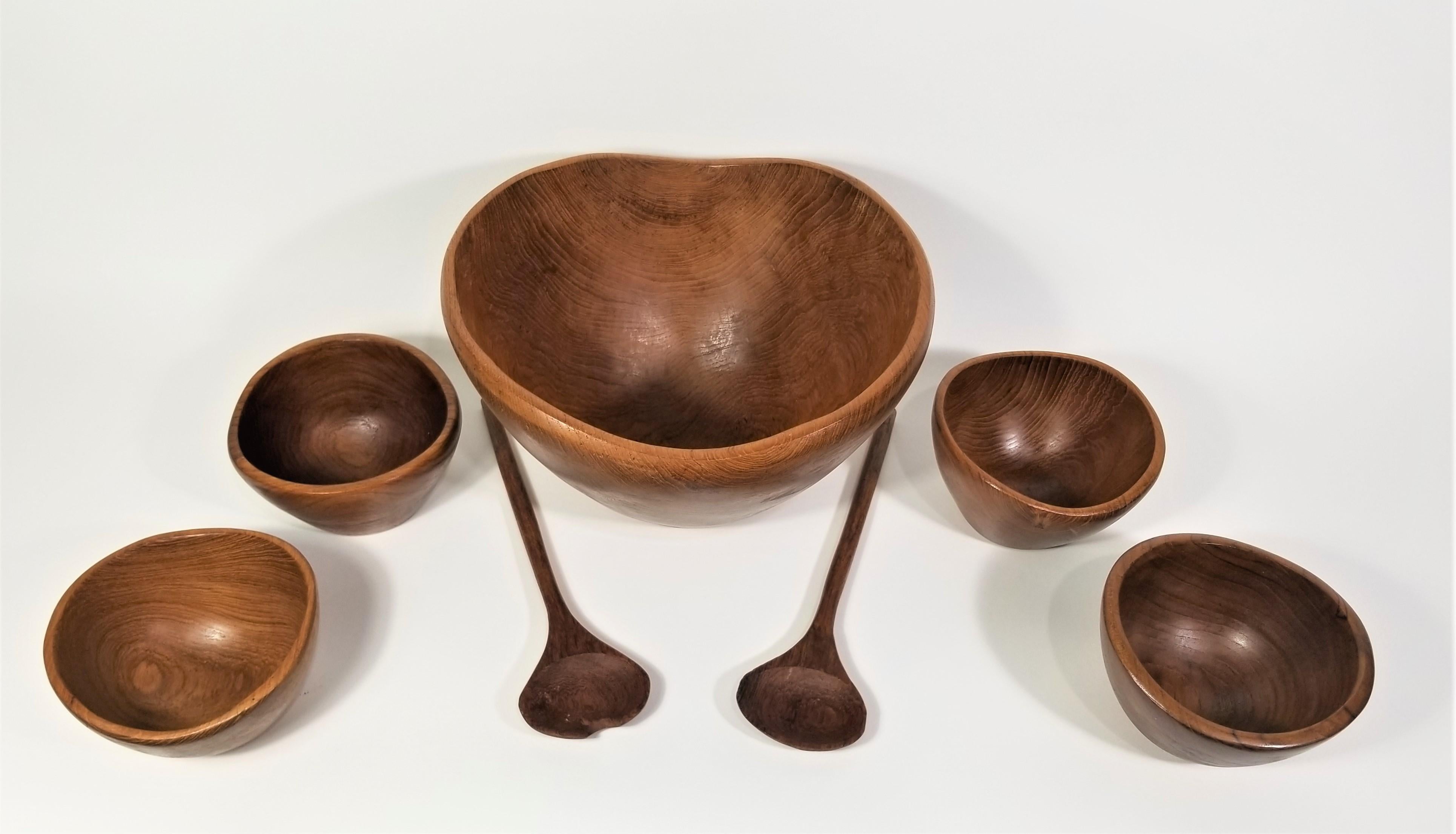 Teak Hand Turned Sculptural Serving Set Mid Century, 1960s In Good Condition In New York, NY