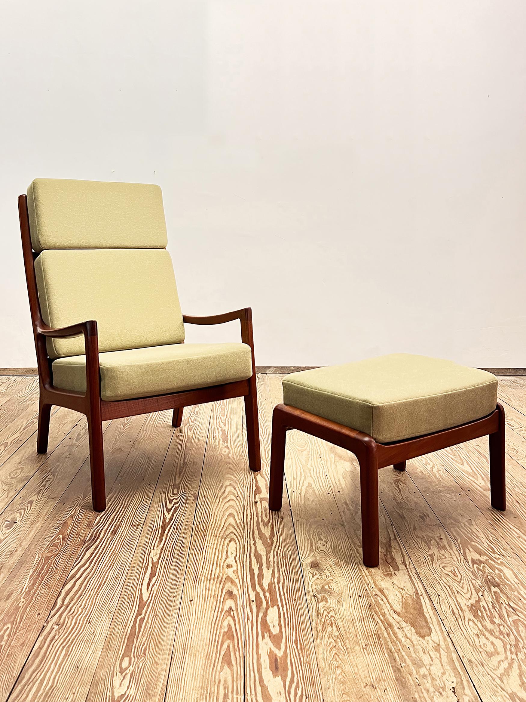 Mid-Century Modern Teak High Armchair or Easy Chair & Stool, Senator Series, by Ole Wanscher For Sale