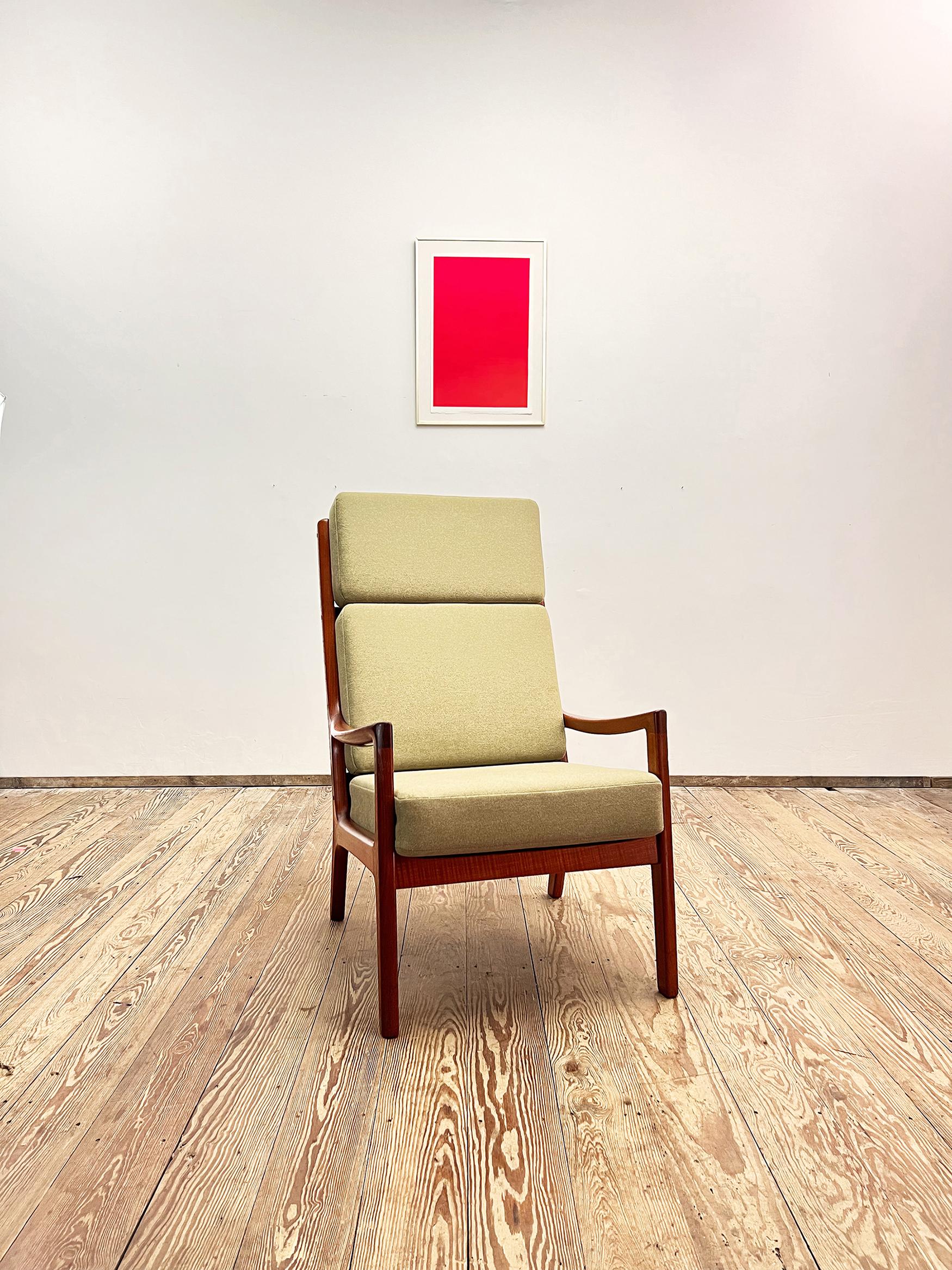 High Sessel oder Easy Chair & Hocker aus Teakholz, Senator Series, von Ole Wanscher (Dänisch) im Angebot