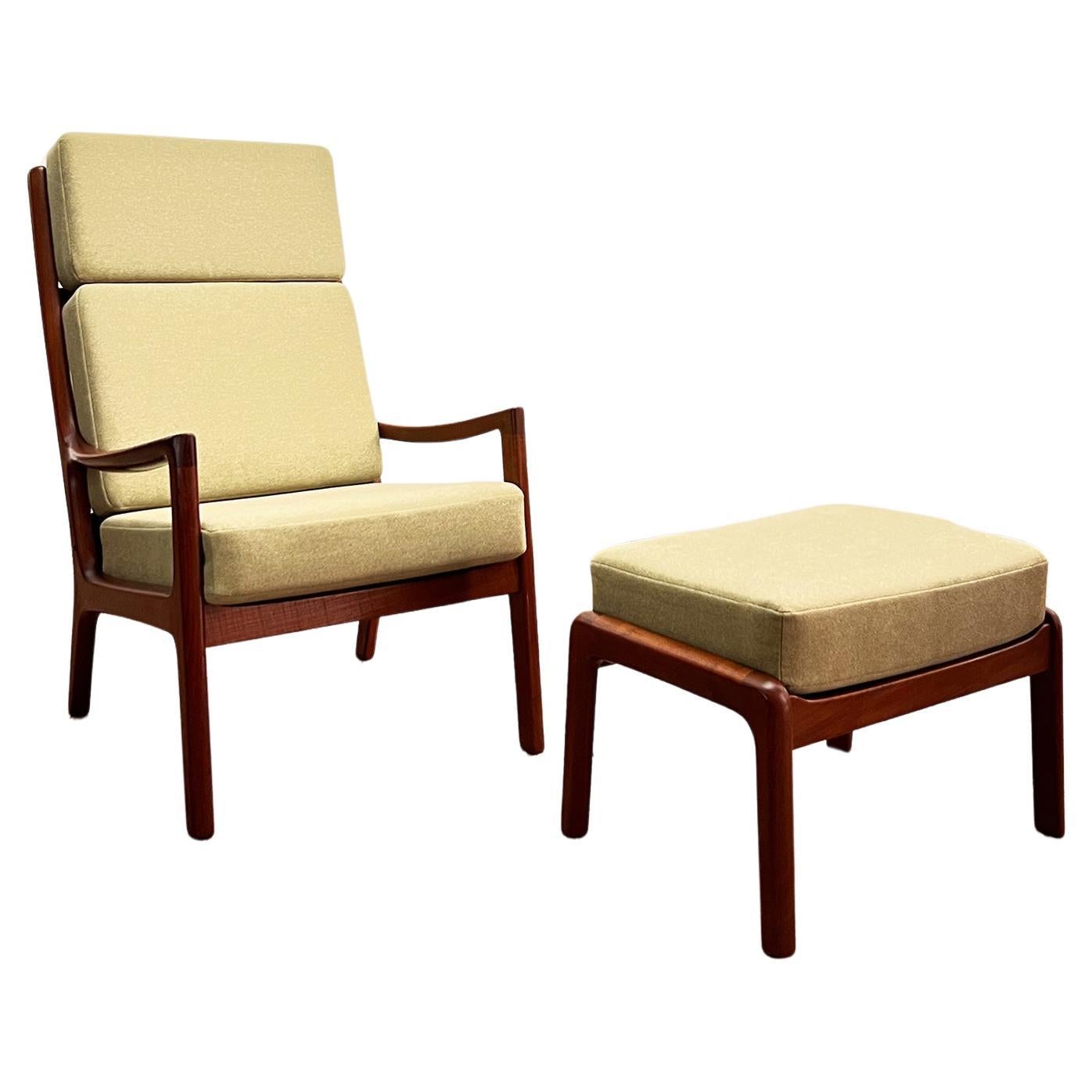 High Sessel oder Easy Chair & Hocker aus Teakholz, Senator Series, von Ole Wanscher im Angebot