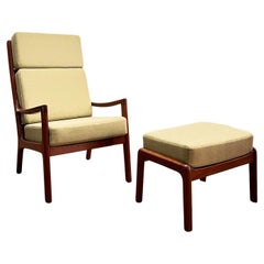 High Sessel oder Easy Chair & Hocker aus Teakholz, Senator Series, von Ole Wanscher